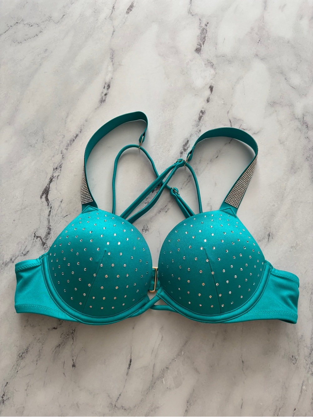 Victoria's Secret Swim Bikini Top Capri Shine Strap Bombshell Push Up 34A